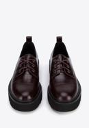 Croc-embossed leather lace up shoes, burgundy, 95-D-522-3-35, Photo 3