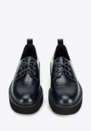 Croc-embossed leather lace up shoes, navy blue, 95-D-522-1-40, Photo 3