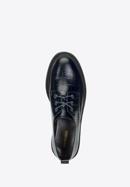 Croc-embossed leather lace up shoes, navy blue, 95-D-522-N-41, Photo 5