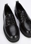Croc-embossed leather lace up shoes, black, 95-D-522-N-41, Photo 7