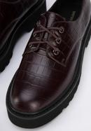 Croc-embossed leather lace up shoes, burgundy, 95-D-522-N-36, Photo 7