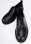 Croc-embossed leather lace up shoes, navy blue, 95-D-522-N-41, Photo 7