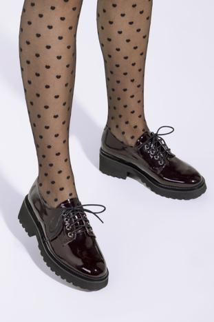 Women's patent leather lace up shoes, burgundy, 95-D-521-3-40, Photo 1