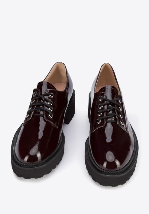 Women's patent leather lace up shoes, burgundy, 95-D-521-3-37, Photo 2
