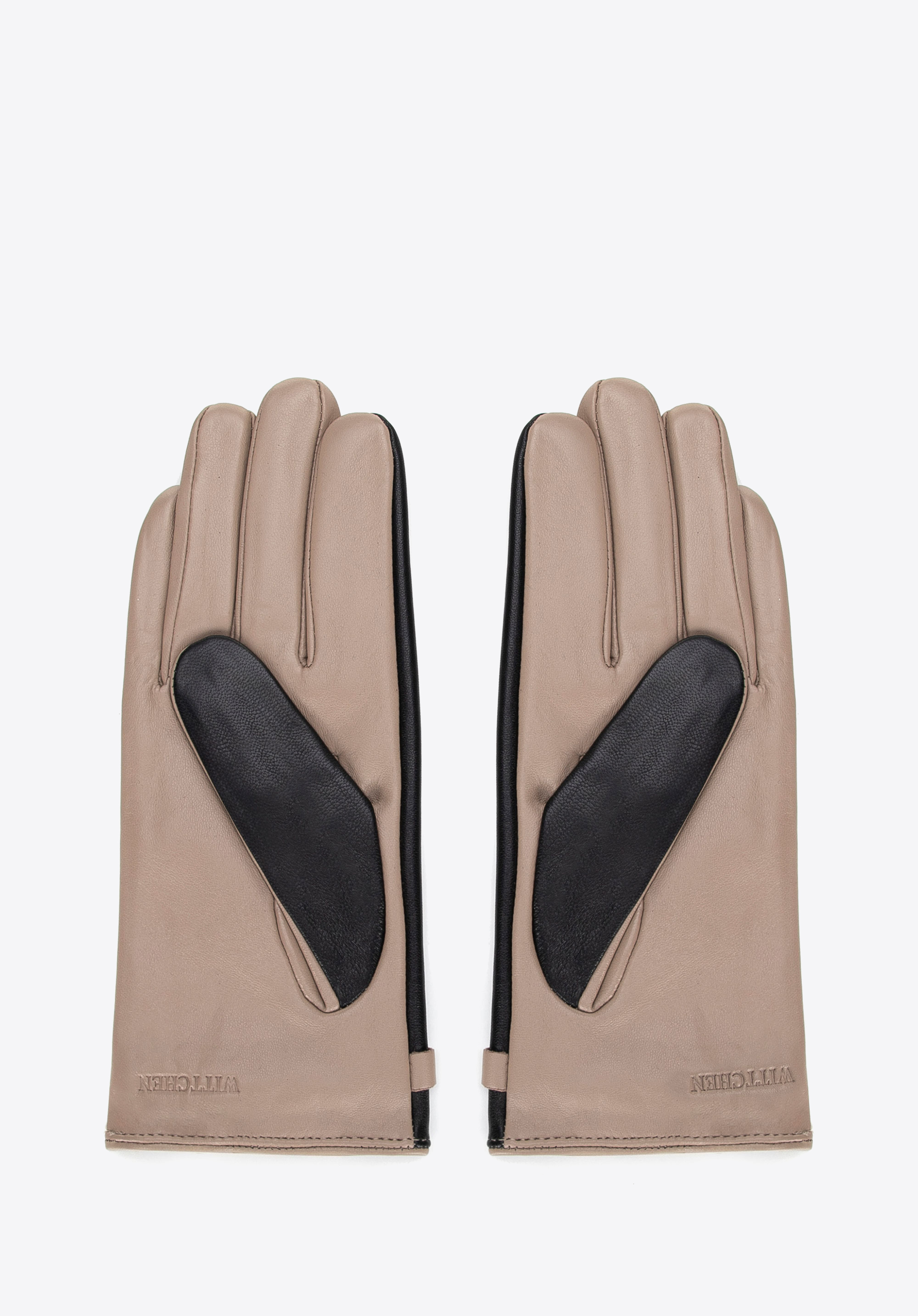Women’s lined gloves with a decorative strap, black-beige, 39-6L-036-19-M, Photo 1