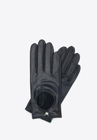 Damskie rękawiczki samochodowe ze skóry lizard, czarny, 46-6A-003-1-L, Zdjęcie 1