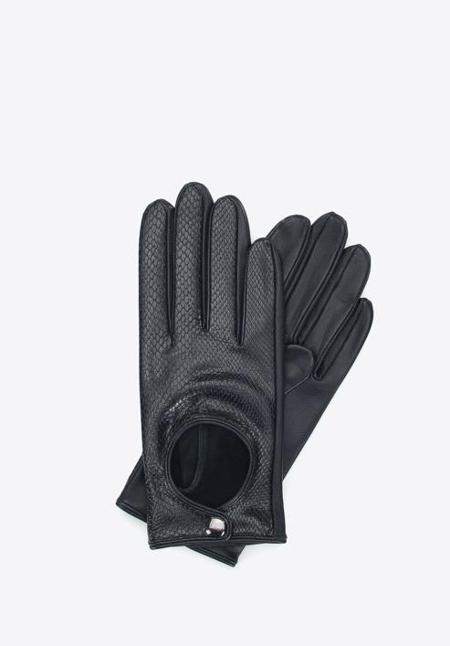 Damskie rękawiczki samochodowe ze skóry lizard, czarny, 46-6A-003-2-M, Zdjęcie 1