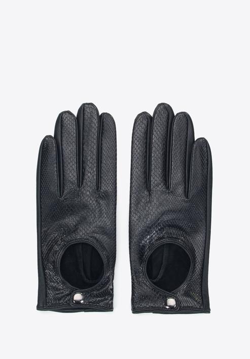 Damskie rękawiczki samochodowe ze skóry lizard, czarny, 46-6A-003-1-S, Zdjęcie 3