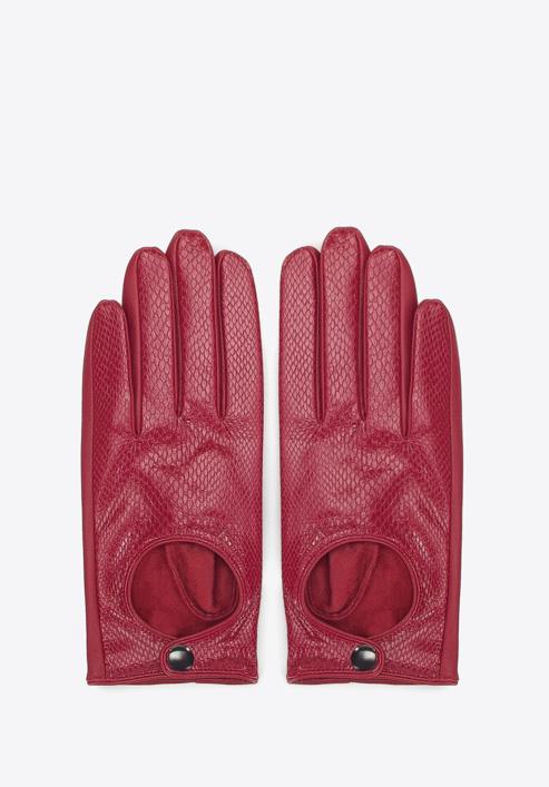 Damskie rękawiczki samochodowe ze skóry lizard, czerwony, 46-6A-003-2-M, Zdjęcie 3