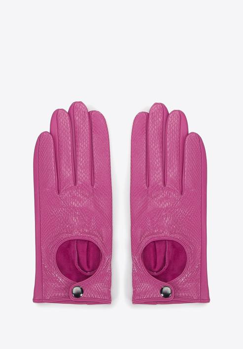 Damskie rękawiczki samochodowe ze skóry lizard, różowy, 46-6A-003-P-L, Zdjęcie 3