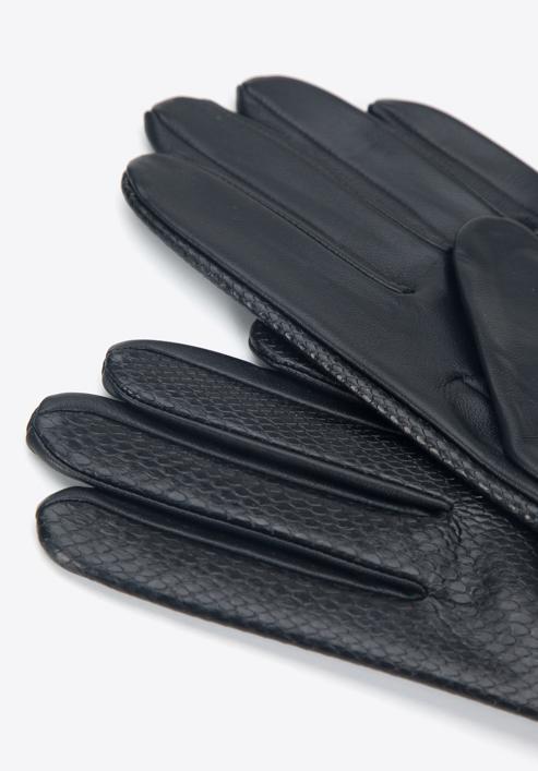 Damskie rękawiczki samochodowe ze skóry lizard, czarny, 46-6A-003-2-L, Zdjęcie 4