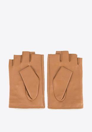 Damskie rękawiczki skórzane bez palców z nitami, brązowy, 46-6-306-B-L, Zdjęcie 1