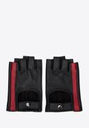 Damskie rękawiczki skórzane bez palców z ozdobnym paskiem, czarno-czerwony, 46-6L-311-1-L, Zdjęcie 3