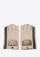 Damskie rękawiczki skórzane bez palców z ozdobnym paskiem, beżowo-zielony, 46-6L-311-1-M, Zdjęcie 3