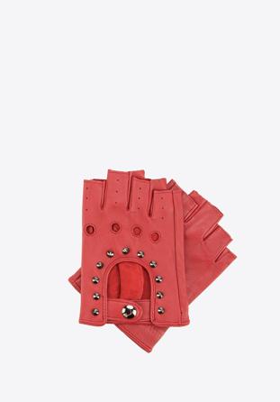 Damskie rękawiczki skórzane bez palców z perforacją, czerwony, 46-6-303-2T-S, Zdjęcie 1