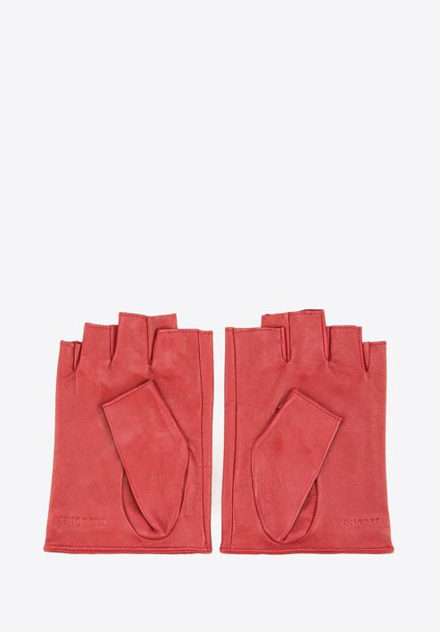 Damskie rękawiczki skórzane bez palców z perforacją, czerwony, 46-6-303-2T-S, Zdjęcie 2