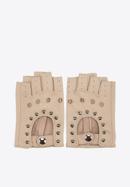 Damskie rękawiczki skórzane bez palców z perforacją, jasny beż, 46-6-303-2T-M, Zdjęcie 3
