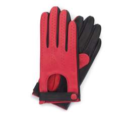 Damskie rękawiczki skórzane dwukolorowe, czerwono-czarny, 46-6-310-3-S, Zdjęcie 1
