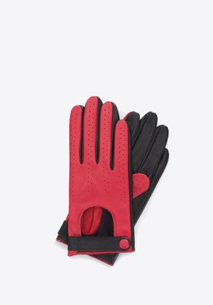 Damskie rękawiczki skórzane dwukolorowe czerwono-czarne