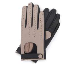 Damskie rękawiczki skórzane dwukolorowe, beżowo-czarny, 46-6-310-A-S, Zdjęcie 1