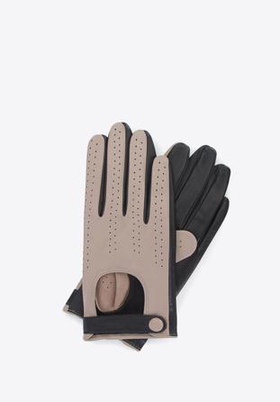 Damskie rękawiczki skórzane dwukolorowe, beżowo-czarny, 46-6-310-A-L, Zdjęcie 1