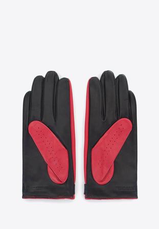 Damskie rękawiczki skórzane dwukolorowe, czerwono-czarny, 46-6-310-3-M, Zdjęcie 1