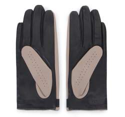 Damskie rękawiczki skórzane dwukolorowe, beżowo-czarny, 46-6-310-A-L, Zdjęcie 1