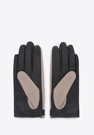 Damskie rękawiczki skórzane dwukolorowe, beżowo-czarny, 46-6-310-A-M, Zdjęcie 1