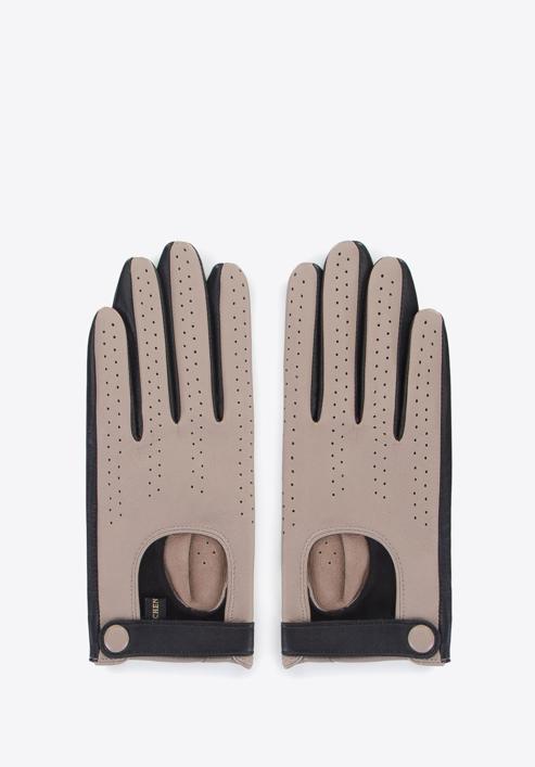 Damskie rękawiczki skórzane dwukolorowe, beżowo-czarny, 46-6-310-3-M, Zdjęcie 3