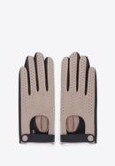 Damskie rękawiczki skórzane dwukolorowe, beżowo-czarny, 46-6-310-3-M, Zdjęcie 3