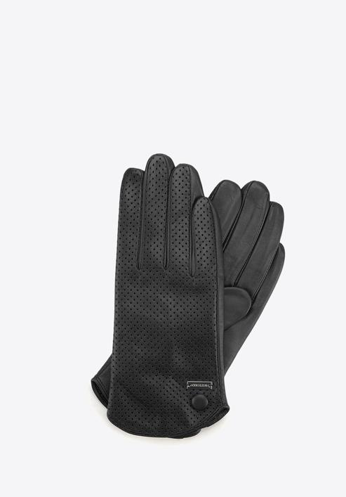 Damskie rękawiczki skórzane dziurkowane, czarny, 45-6-522-LB-S, Zdjęcie 1