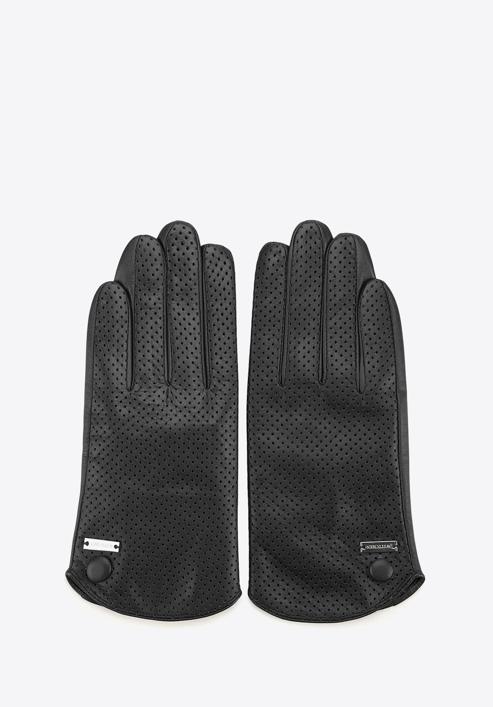 Damskie rękawiczki skórzane dziurkowane, czarny, 45-6-522-2T-S, Zdjęcie 3
