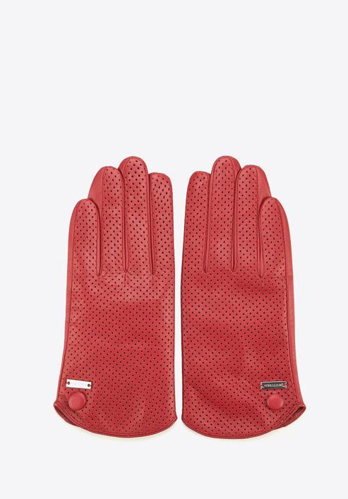 Damskie rękawiczki skórzane dziurkowane, czerwony, 45-6-522-LB-S, Zdjęcie 3