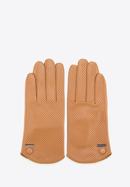 Damskie rękawiczki skórzane dziurkowane, camelowy, 45-6-522-2T-M, Zdjęcie 3