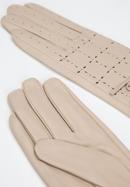 Damskie rękawiczki skórzane dziurkowane, jasny beż, 45-6-519-GC-L, Zdjęcie 4