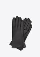 Damskie rękawiczki skórzane gładkie, czarny, 44-6A-003-5-S, Zdjęcie 1