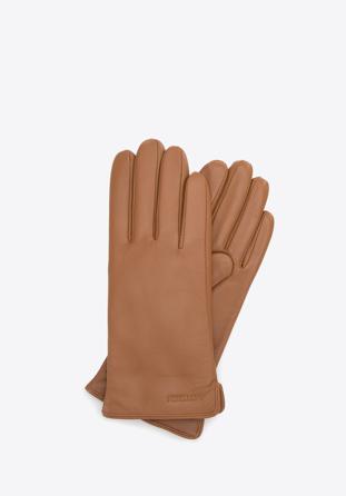 Damskie rękawiczki skórzane gładkie, brązowy, 44-6A-003-5-L, Zdjęcie 1