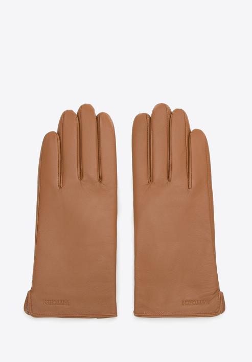 Damskie rękawiczki skórzane gładkie, brązowy, 44-6A-003-2-L, Zdjęcie 2