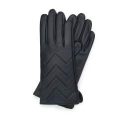 Damskie rękawiczki skórzane pikowane w zygzaki, czarny, 39-6A-008-1-L, Zdjęcie 1