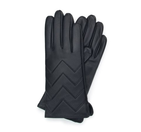 Жіночі шкіряні рукавички стьобані зигзагами 39-6A-008-1