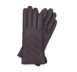 Damskie rękawiczki skórzane pikowane w zygzaki, ciemny brąz, 39-6A-008-2-L, Zdjęcie 1