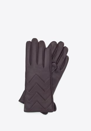 Damskie rękawiczki skórzane pikowane w zygzaki, ciemny brąz, 39-6A-008-2-XL, Zdjęcie 1