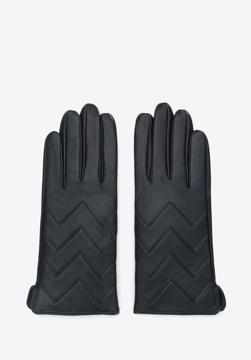 Damskie rękawiczki skórzane pikowane w zygzaki, czarny, 39-6A-008-2-S, Zdjęcie 3