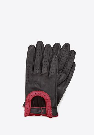 Damskie rękawiczki skórzane samochodowe, czarno-czerwony, 46-6L-292-12T-S, Zdjęcie 1