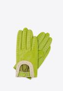 Damskie rękawiczki skórzane samochodowe, limonkowy, 46-6L-292-2T-M, Zdjęcie 1