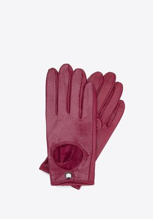 Damskie rękawiczki skórzane samochodowe klasyczne, karminowy, 46-6A-002-5-L, Zdjęcie 1