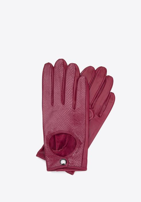 Damskie rękawiczki skórzane samochodowe klasyczne, karminowy, 46-6A-002-6-L, Zdjęcie 1