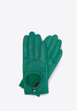 Damskie rękawiczki skórzane samochodowe klasyczne, zielony, 46-6A-002-Z-S, Zdjęcie 1