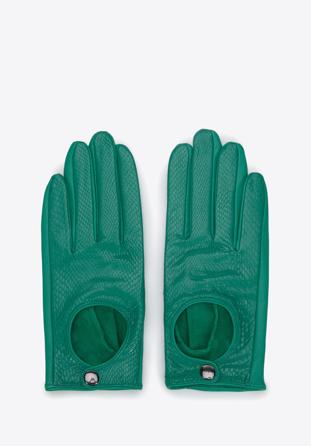 Damskie rękawiczki skórzane samochodowe klasyczne, zielony, 46-6A-002-Z-M, Zdjęcie 1