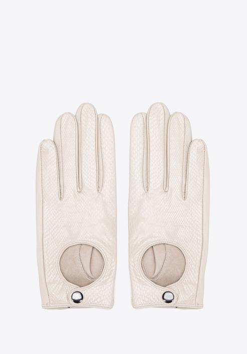 Damskie rękawiczki skórzane samochodowe klasyczne, kremowy, 46-6A-002-9-XL, Zdjęcie 3